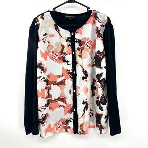 Ming Wang Floral Print Chiffon Knitt Button Front Cardigan Women's XL